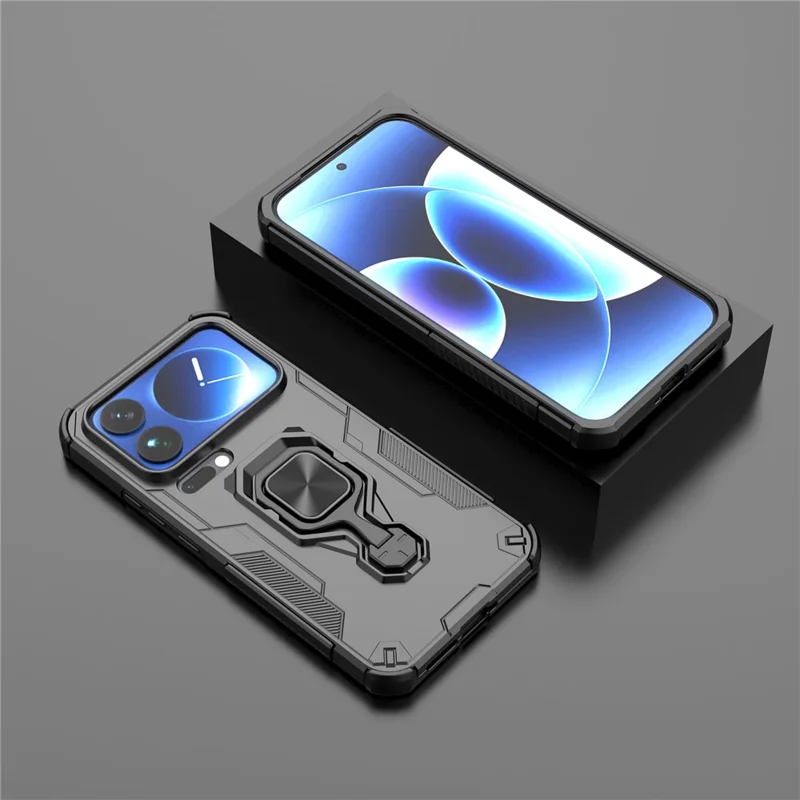 Bulk Purchasing For Xiaomi 17 Pro Max Case Rotatable Ring Kickstand PC + TPU Shockproof Phone Cover - Black