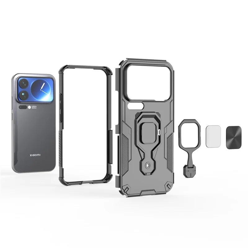 Bulk Purchasing For Xiaomi 17 Pro Max Case Rotatable Ring Kickstand PC + TPU Shockproof Phone Cover - Black