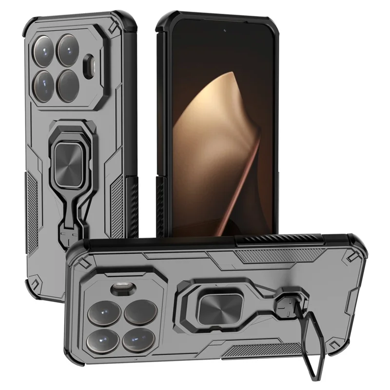 Großhandelskauf für Xiaomi 15T Pro Hülle, drehbarer Ringständer, PC + TPU stoßfester Handykoffer – Schwarz