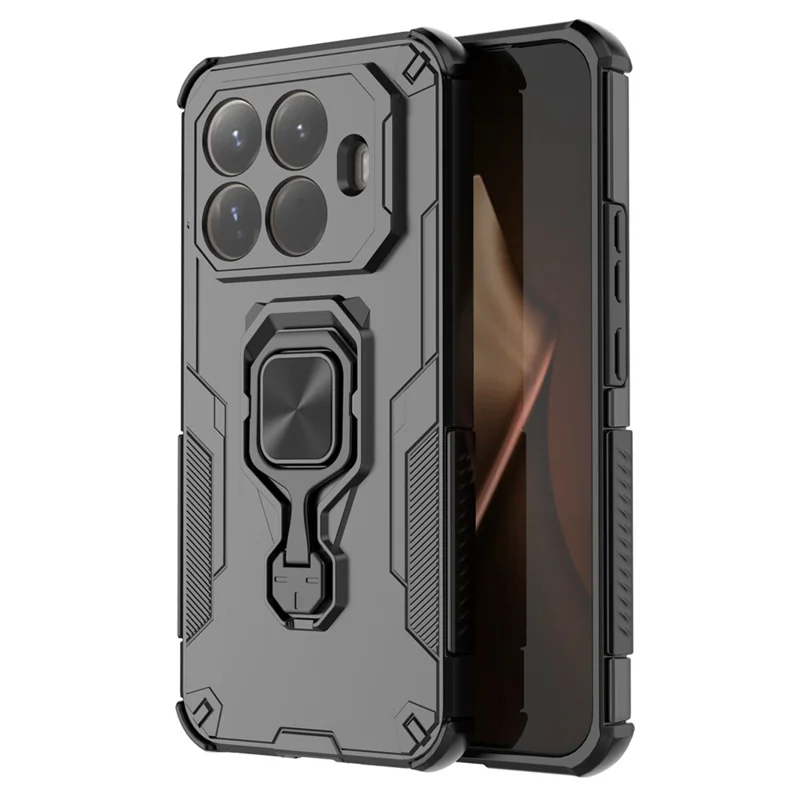 Großhandelskauf für Xiaomi 15T Pro Hülle, drehbarer Ringständer, PC + TPU stoßfester Handykoffer – Schwarz