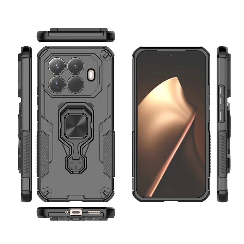 Großhandelskauf für Xiaomi 15T Pro Hülle, drehbarer Ringständer, PC + TPU stoßfester Handykoffer – Schwarz