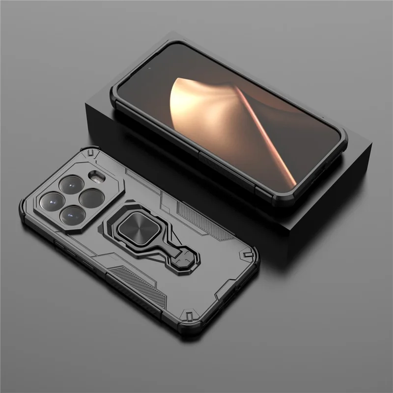 Großhandelskauf für Xiaomi 15T Pro Hülle, drehbarer Ringständer, PC + TPU stoßfester Handykoffer – Schwarz