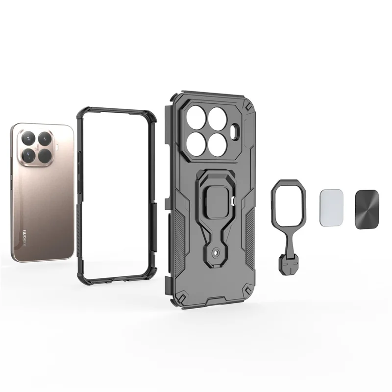 Großhandelskauf für Xiaomi 15T Pro Hülle, drehbarer Ringständer, PC + TPU stoßfester Handykoffer – Schwarz