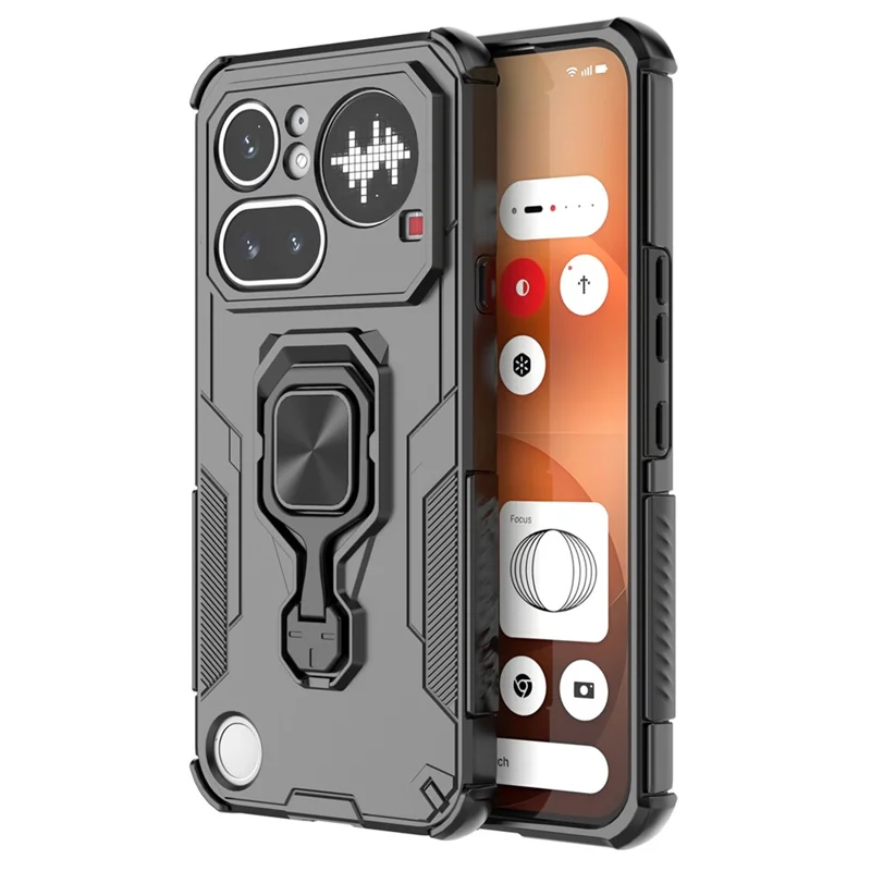 Чехол для Nothing Phone (4a) Pro с поворотным кольцом-подставкой, ударопрочный чехол из поликарбоната и термополиуретана - Черный