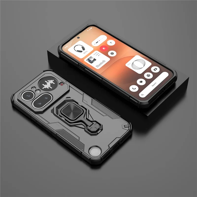 Чехол для Nothing Phone (4a) Pro с поворотным кольцом-подставкой, ударопрочный чехол из поликарбоната и термополиуретана - Черный