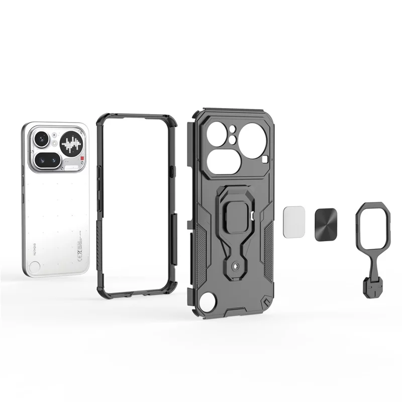 Чехол для Nothing Phone (4a) Pro с поворотным кольцом-подставкой, ударопрочный чехол из поликарбоната и термополиуретана - Черный