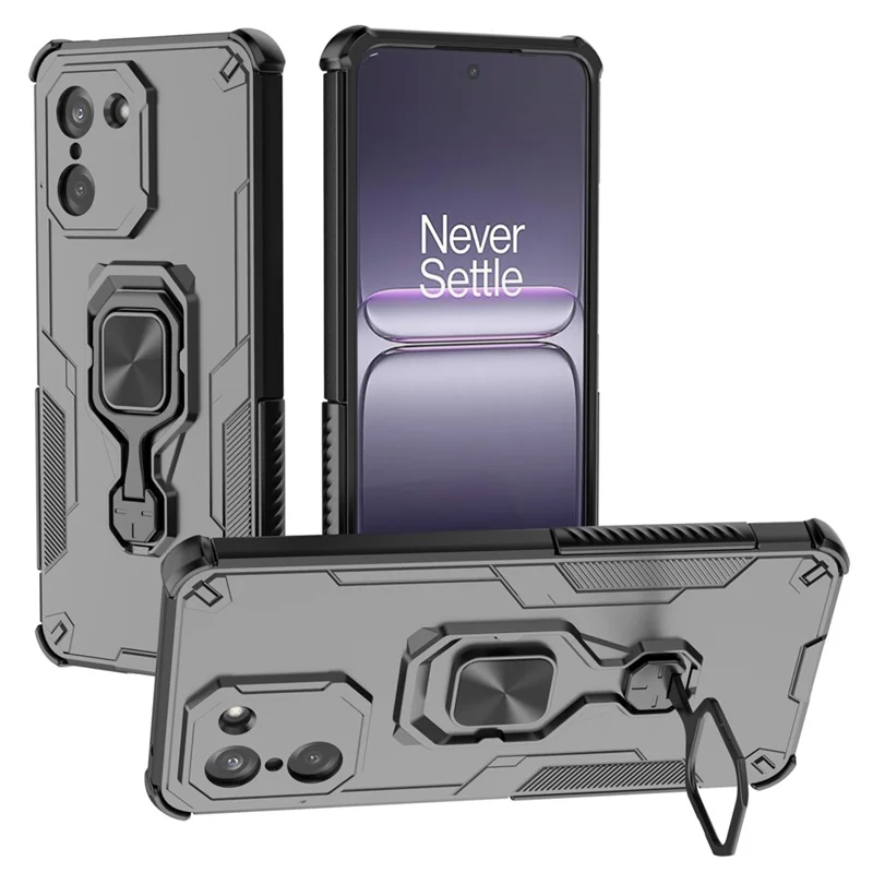 For OnePlus Ace 5 Racing 5G  /  Nord CE5 5G Case Rotatable Ring Kickstand PC + TPU Shockproof Phone Cover - Black