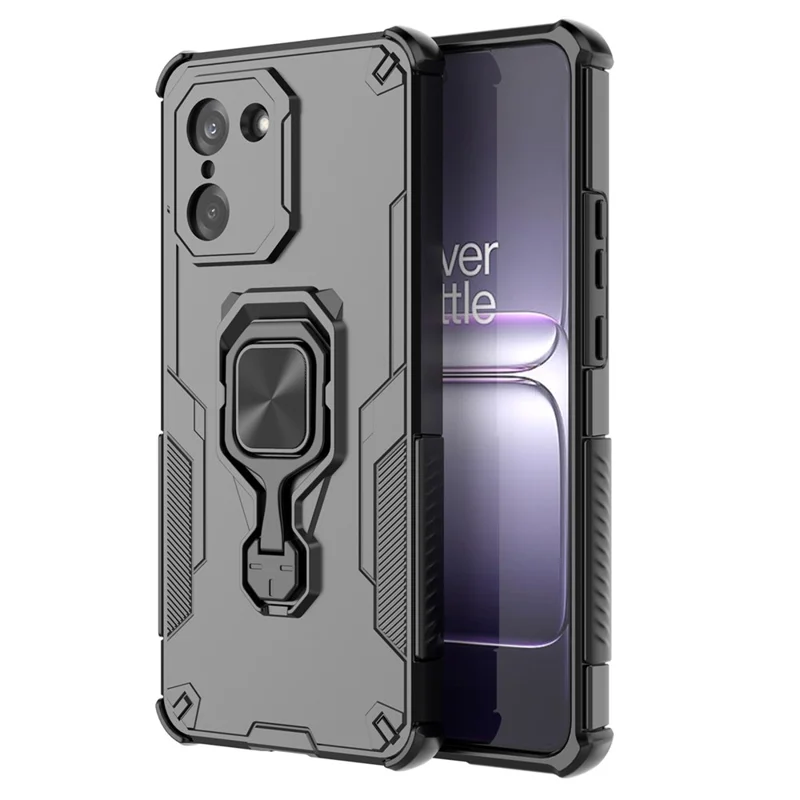 For OnePlus Ace 5 Racing 5G  /  Nord CE5 5G Case Rotatable Ring Kickstand PC + TPU Shockproof Phone Cover - Black
