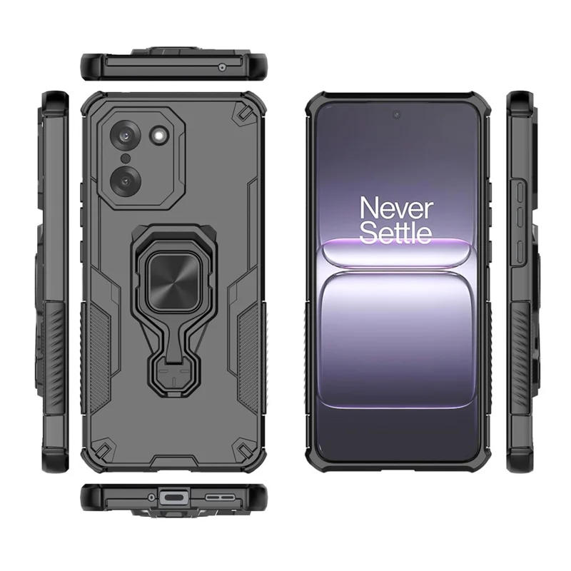 For OnePlus Ace 5 Racing 5G  /  Nord CE5 5G Case Rotatable Ring Kickstand PC + TPU Shockproof Phone Cover - Black