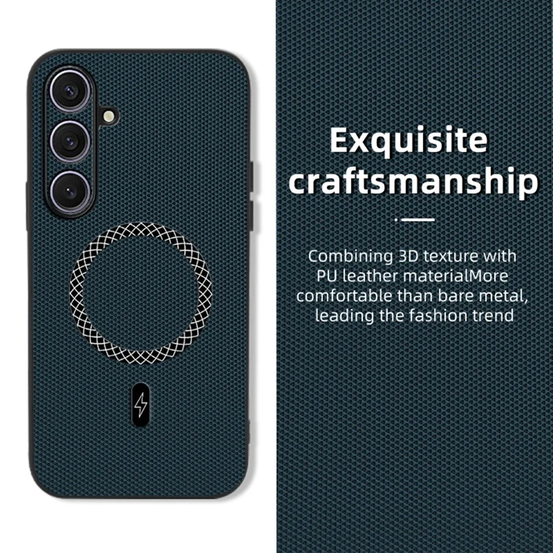 Voor Samsung Galaxy S25 Hoesje Driehoekstructuur PU Leer Stootvrij Ultradun Cover - Blauw