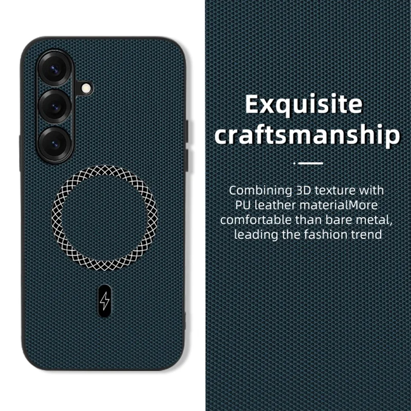 Funda para Samsung Galaxy S25 FE, textura triangular, de cuero PU, delgada y a prueba de golpes - Azul