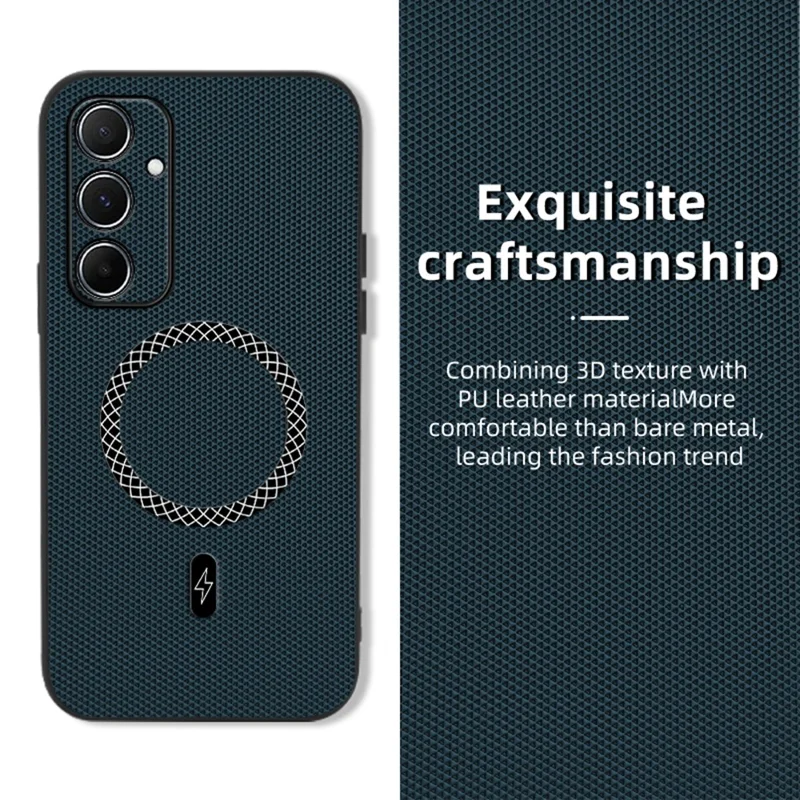 Für Samsung Galaxy A55 5G Hülle Dreieckstruktur PU-Leder Stoßfest Ultra Dünn Cover - Blau