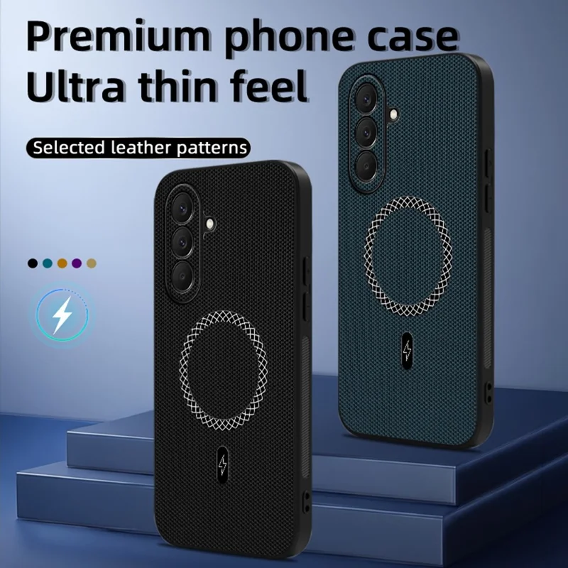 Cover per Samsung Galaxy A57 5G con Texture Triangolari in PU Leather, Protezione Antiurto, Sottile - Blu