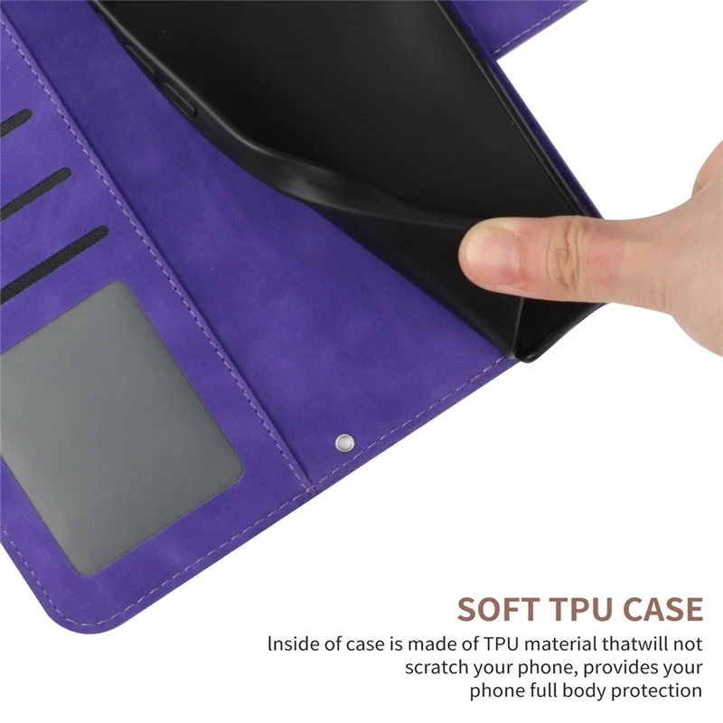 HT04 Sunflower Imprinted Phone Shell for Xiaomi Redmi Note 12 5G (Global) / (India) / (China) / Poco X5 5G , PU Leather Wallet Case Stand Function Skin-touch Phone Cover with Shoulder Strap - Dark Purple