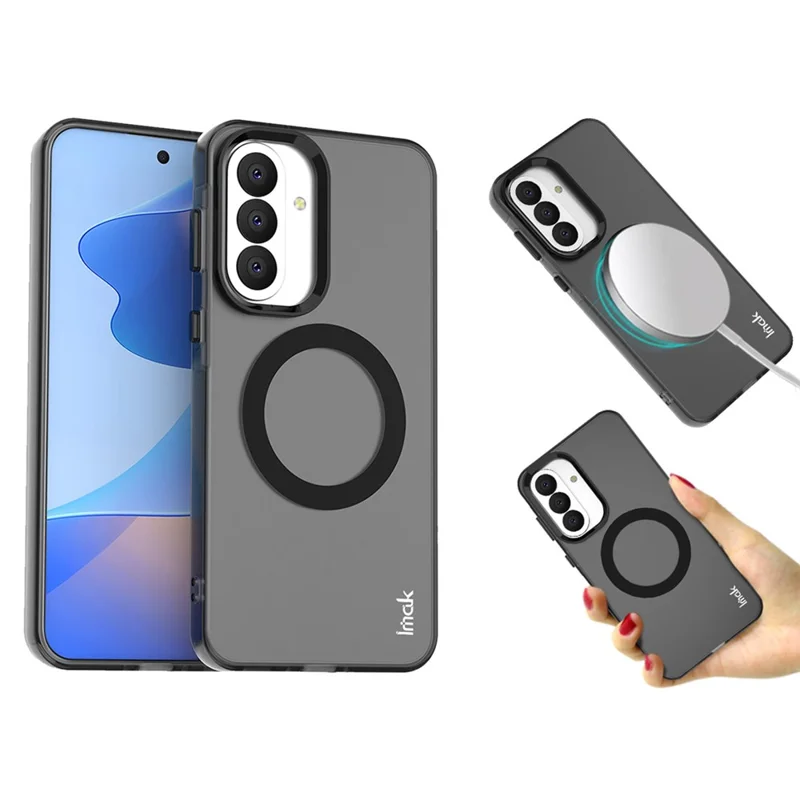 IMAK For Samsung Galaxy A37 5G Magnetic Case Candy Color Anti Drop TPU + PET Back Cover - Black