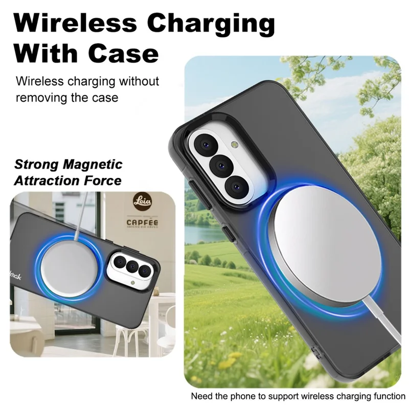 IMAK For Samsung Galaxy A37 5G Magnetic Case Candy Color Anti Drop TPU + PET Back Cover - Black