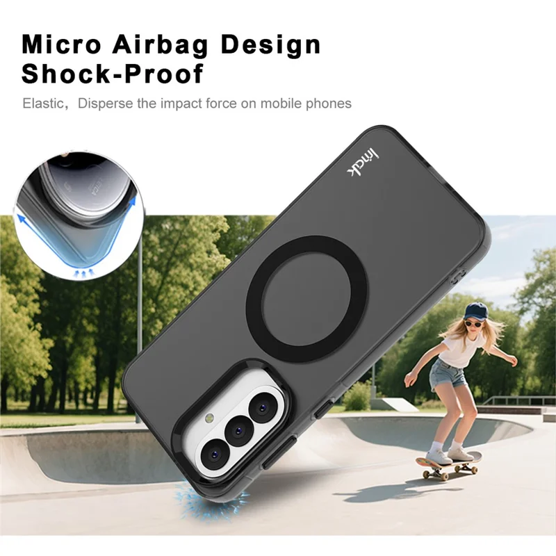 IMAK For Samsung Galaxy A37 5G Magnetic Case Candy Color Anti Drop TPU + PET Back Cover - Black