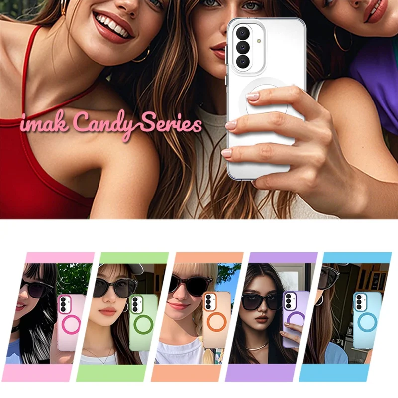 IMAK For Samsung Galaxy A37 5G Magnetic Case Candy Color Anti Drop TPU + PET Back Cover - Black
