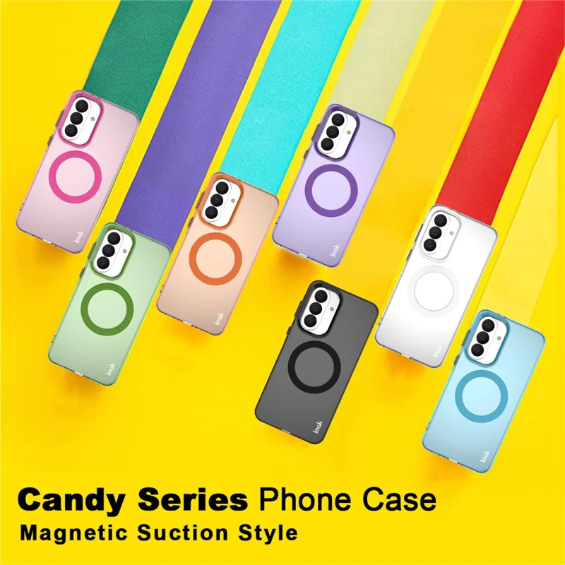 IMAK For Samsung Galaxy A37 5G Magnetic Case Candy Color Anti Drop TPU + PET Back Cover - Black