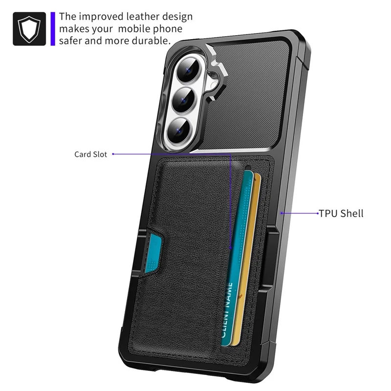 For Samsung Galaxy A57 5G Case Card Slot Leather + TPU Defender Phone Cover - Black