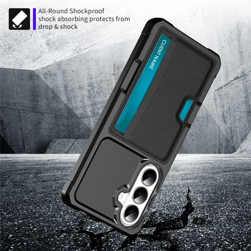 For Samsung Galaxy A57 5G Case Card Slot Leather + TPU Defender Phone Cover - Black