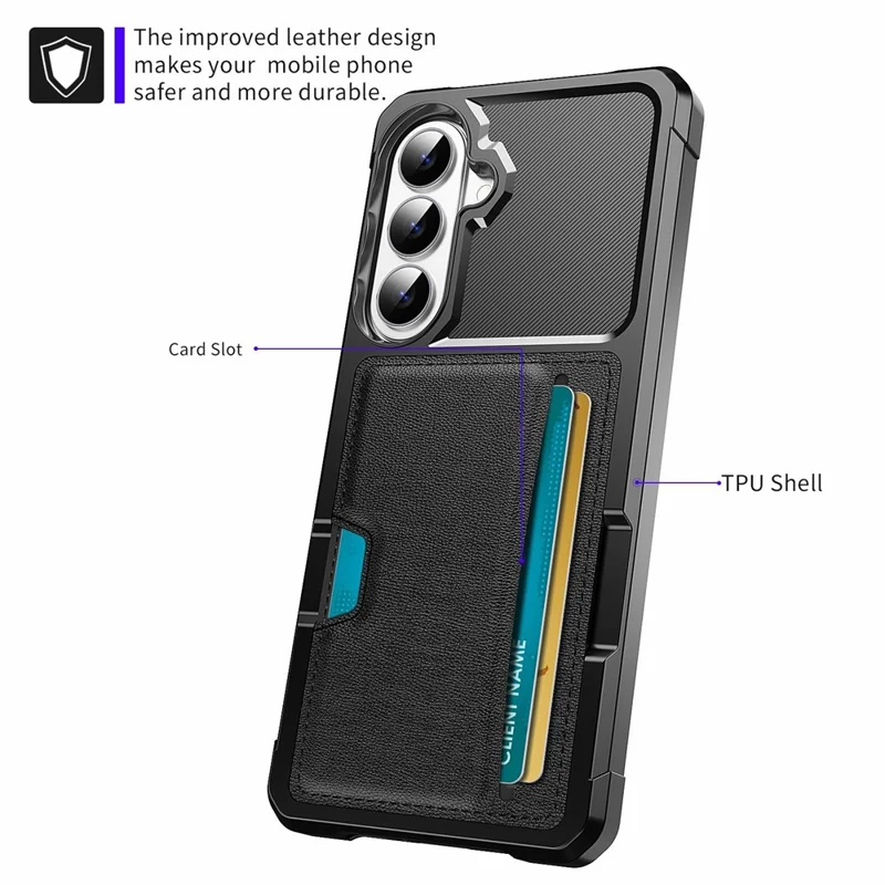 For Samsung Galaxy A37 5G Case Card Slot Leather + TPU Defender Phone Cover - Black