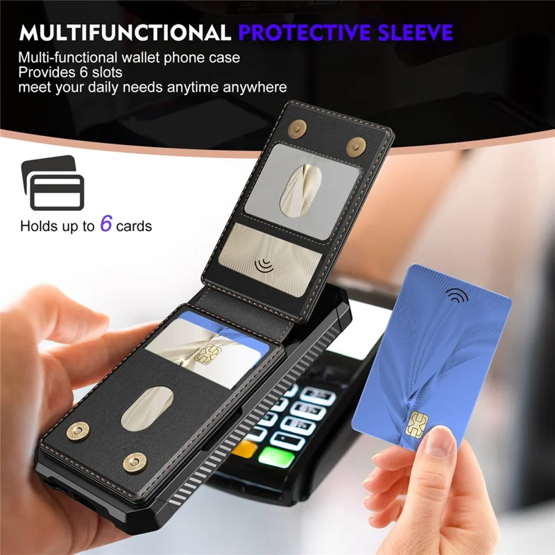 For Google Pixel 10a Magnetic Case Detachable Card Slot Kickstand Leather + TPU Phone Cover - Black