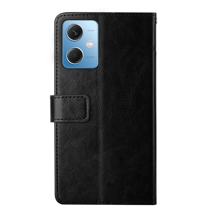 HT01 PU Leather Flip Phone Cover for Xiaomi Redmi Note 12 5G (Global) / (India) / (China) / Poco X5 5G, Imprinted Y-Shaped Lines Phone Case Wallet Foldable Stand Shell with Strap - Black
