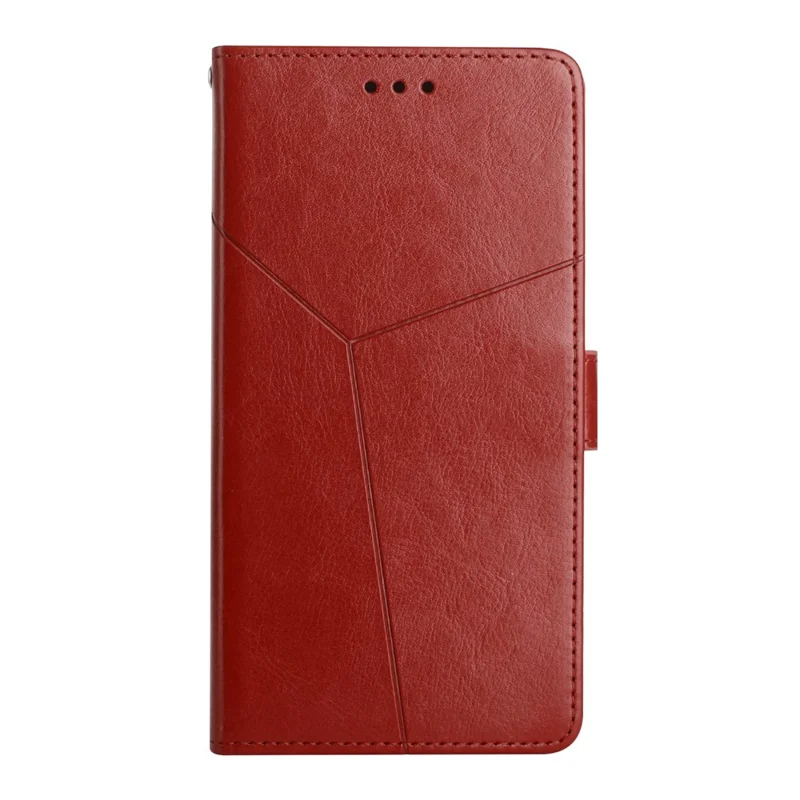 HT01 PU Leather Flip Phone Cover for Xiaomi Redmi Note 12 5G (Global) / (India) / (China) / Poco X5 5G, Imprinted Y-Shaped Lines Phone Case Wallet Foldable Stand Shell with Strap - Brown