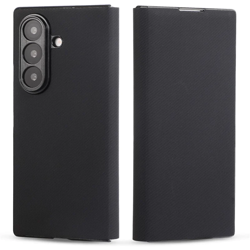 For Samsung Galaxy Z Fold7 5G Magnetic Phone Case PC + Technical Fabric Texture Wallet Flip Cover - Black
