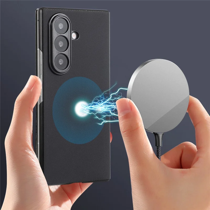 For Samsung Galaxy Z Fold7 5G Magnetic Phone Case PC + Technical Fabric Texture Wallet Flip Cover - Black