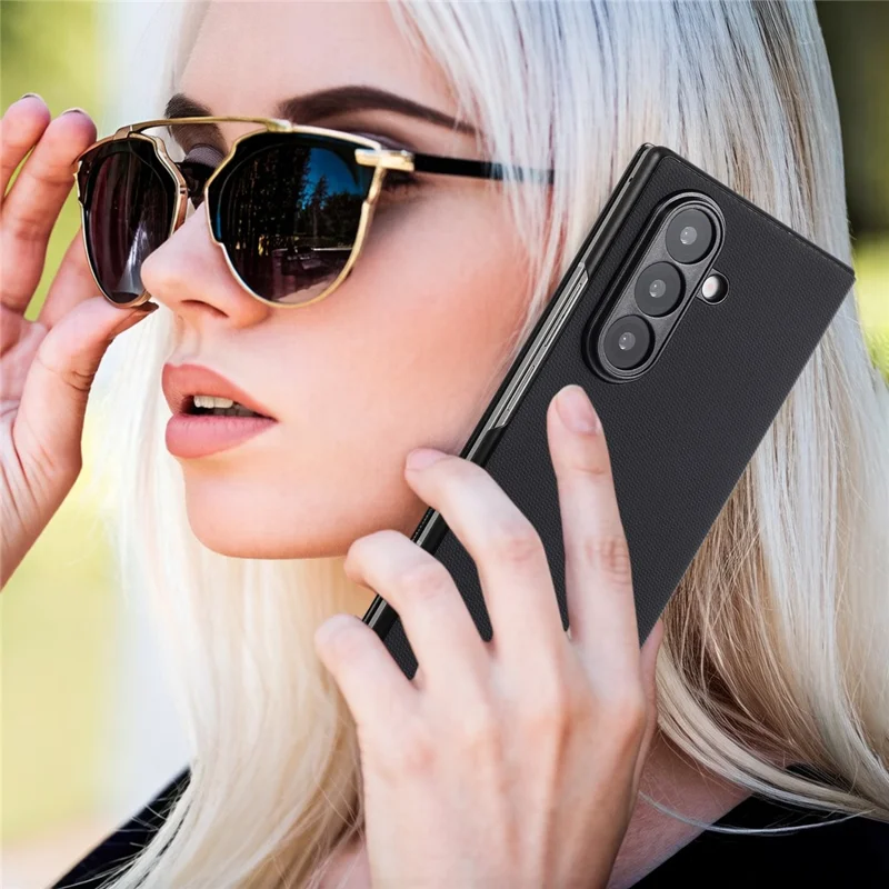 For Samsung Galaxy Z Fold7 5G Magnetic Phone Case PC + Technical Fabric Texture Wallet Flip Cover - Black