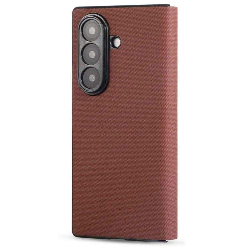 For Samsung Galaxy Z Fold7 5G Magnetic Phone Case PC + Technical Fabric Texture Wallet Flip Cover - Brown
