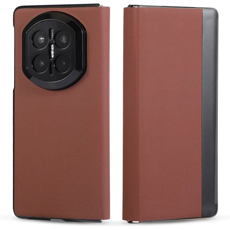 For Huawei Mate X7 Magnetic Phone Case PC + Technical Fabric Texture Wallet Flip Cover - Brown
