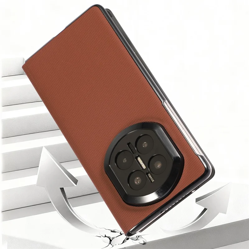 For Huawei Mate X7 Magnetic Phone Case PC + Technical Fabric Texture Wallet Flip Cover - Brown
