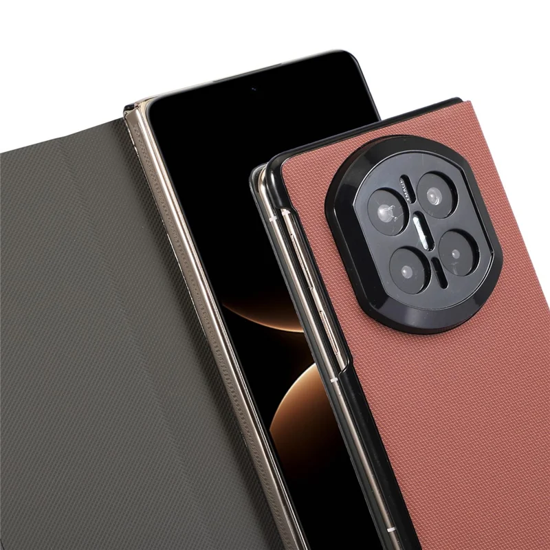 For Huawei Mate X7 Magnetic Phone Case PC + Technical Fabric Texture Wallet Flip Cover - Brown