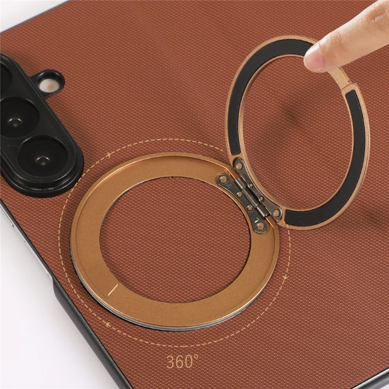 For Samsung Galaxy Z Fold7 5G Magnetic Case with 360° Rotating Ring Kickstand PC + Technical Fabric Cover - Brown