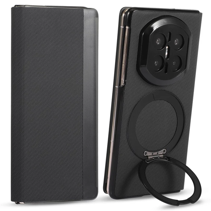 For Huawei Mate X7 Magnetic Case with 360° Rotating Ring Kickstand PC + Technical Fabric Cover - Black