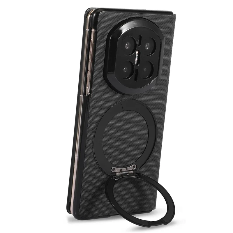 For Huawei Mate X7 Magnetic Case with 360° Rotating Ring Kickstand PC + Technical Fabric Cover - Black