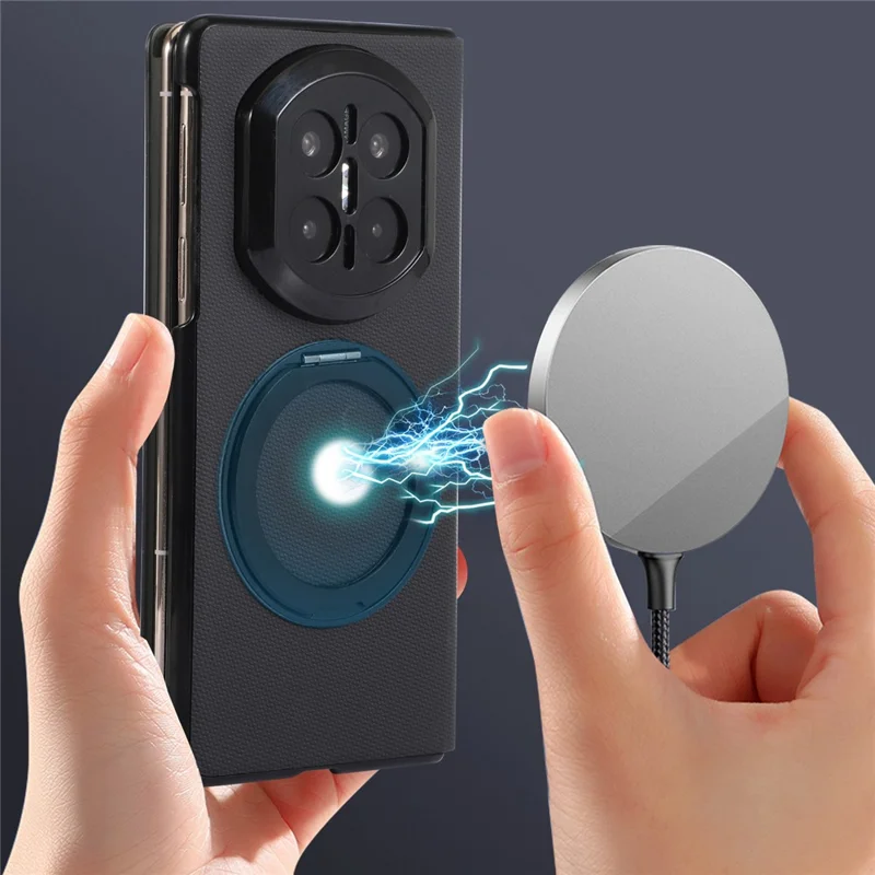 For Huawei Mate X7 Magnetic Case with 360° Rotating Ring Kickstand PC + Technical Fabric Cover - Black