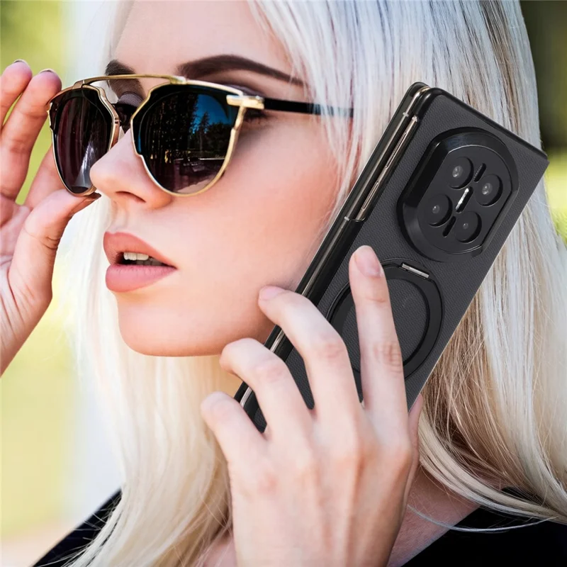 For Huawei Mate X7 Magnetic Case with 360° Rotating Ring Kickstand PC + Technical Fabric Cover - Black