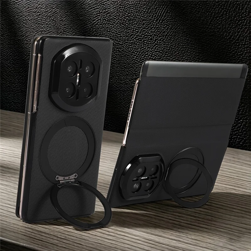 For Huawei Mate X7 Magnetic Case with 360° Rotating Ring Kickstand PC + Technical Fabric Cover - Black