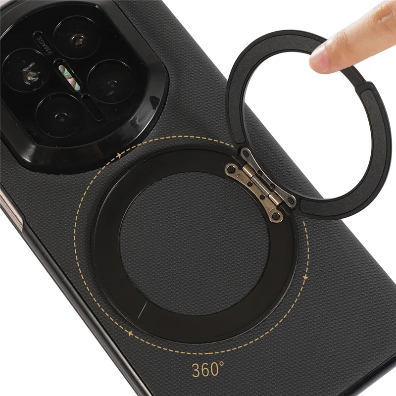 For Huawei Mate X7 Magnetic Case with 360° Rotating Ring Kickstand PC + Technical Fabric Cover - Black