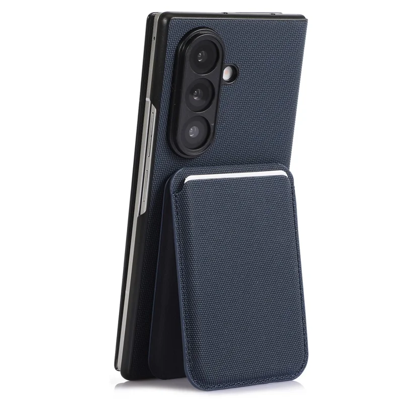 For Samsung Galaxy Z Fold7 5G Magnetic Case with Detachable Card Holder Kickstand PC Tech Fabric Flip Cover - Sapphire