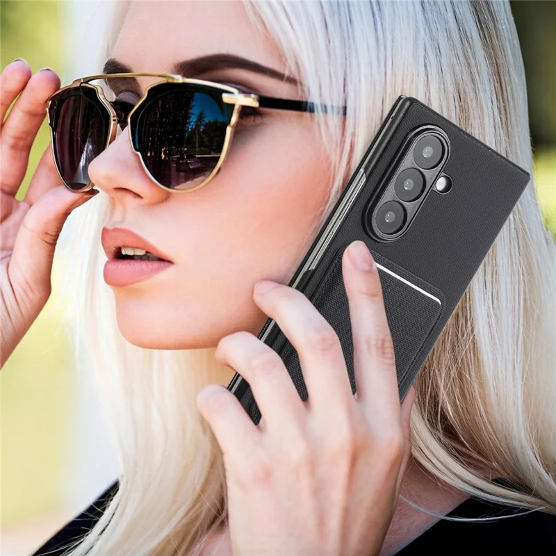 For Samsung Galaxy Z Fold7 5G Magnetic Case with Detachable Card Holder Kickstand PC Tech Fabric Flip Cover - Sapphire