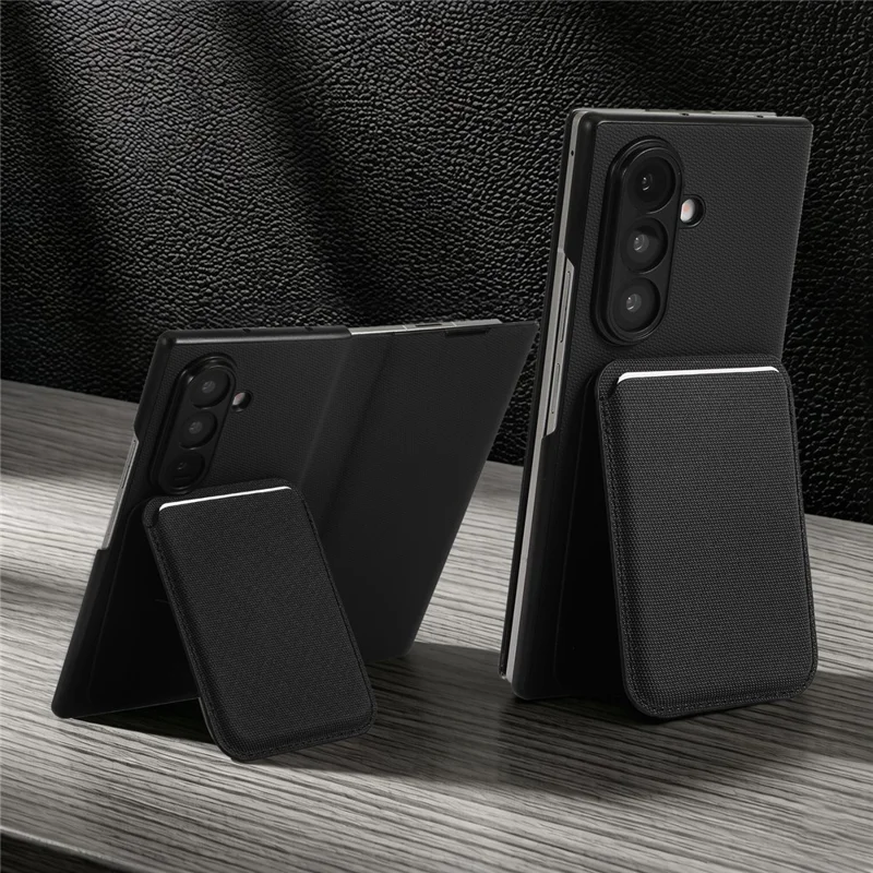 For Samsung Galaxy Z Fold7 5G Magnetic Case with Detachable Card Holder Kickstand PC Tech Fabric Flip Cover - Sapphire