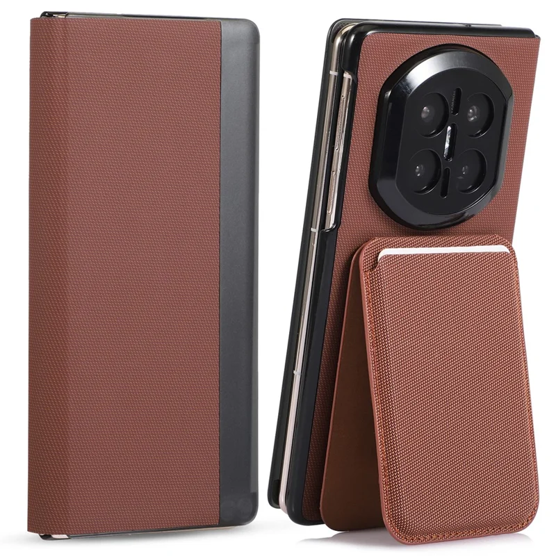 For Huawei Mate X7 Magnetic Case with Detachable Card Holder Kickstand PC Tech Fabric Flip Cover - Brown