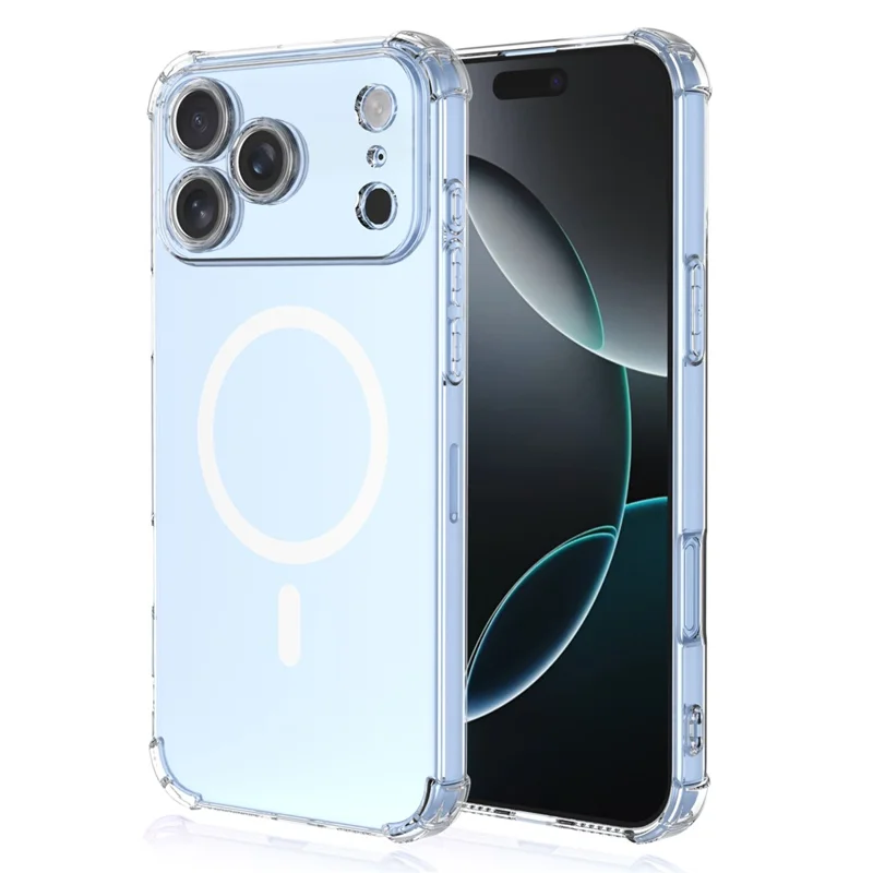 For iPhone 17 Pro Max Magnetic Case Shockproof Four Corners PC + TPU Phone Cover - Transparent