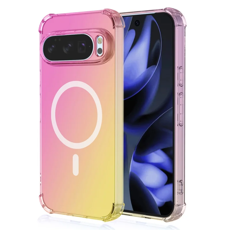 Compra al por mayor de funda magnética para Google Pixel 10 Pro XL, color degradado, material híbrido PC + TPU, protección contra caídas con refuerzo en las cuatro esquinas - Rosa / Dorado