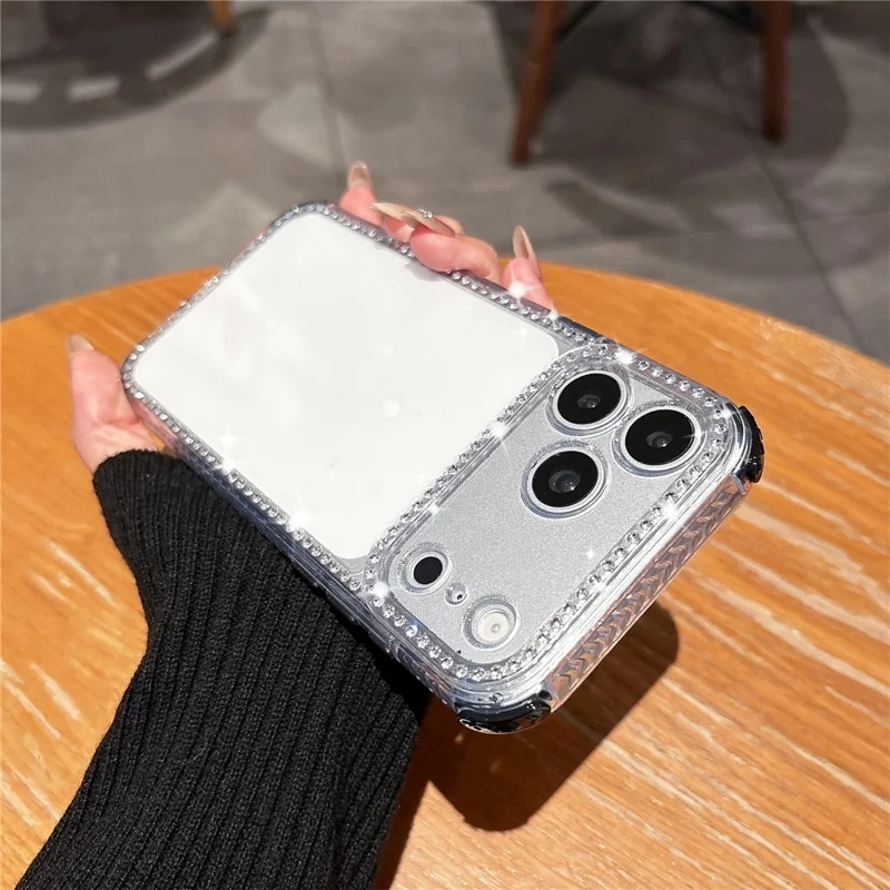 For iPhone 17 Pro Clear Phone Case with 70-140cm Colorful Chain Strap Rhinestone Decor PC TPU Shockproof Cover - Orange